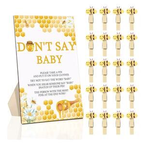 Bee Theme Baby Shower Sign and 46 Mini Bee Clothespins